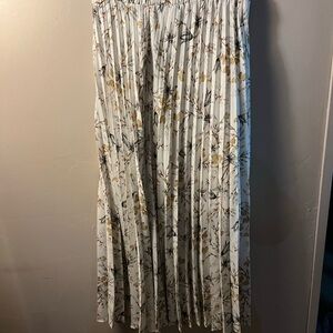 Max Studio Cream Pleated Maxi Skirt with Yellow Floral Print